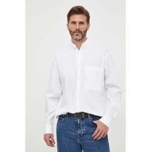 Košeľa Calvin Klein pánska, biela farba, voľný strih, so stojačikom
