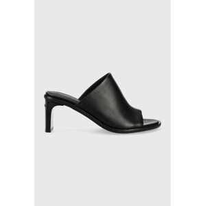 Kožené šľapky Calvin Klein CURVED STILETTO MULE dámske, čierna farba, na podpätku, HW0HW01628