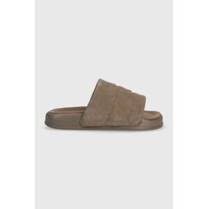 Semišové šľapky adidas Originals Adilette Essential dámske, hnedá farba, IE9649