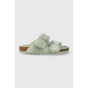 Semišové šľapky Birkenstock Arizona dámske, zelená farba, 1025539