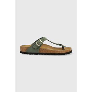 Semišové žabky Birkenstock Gizeh dámske, zelená farba, na plochom podpätku, 1025790