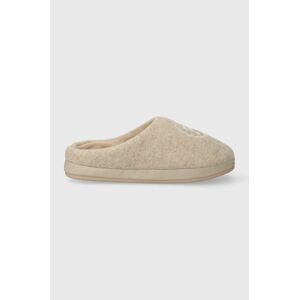 Papuče Tommy Hilfiger TH EMBLEM FELT SLIPPER béžová farba, FW0FW07433