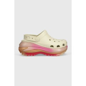 Šľapky Crocs Mega Crush Colordip Clog dámske, béžová farba, na platforme, 208988