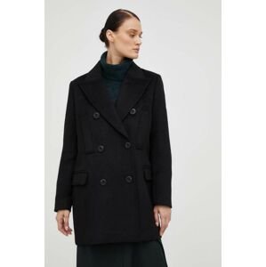 Vlnený kabát Bruuns Bazaar čierna farba, prechodný, dvojradový
