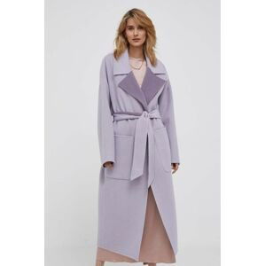 Obojstranný vlnený kabát Calvin Klein fialová farba, prechodný, bez zapínania