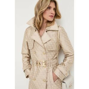 Kabát Guess dámsky, béžová farba, prechodný, dvojradový