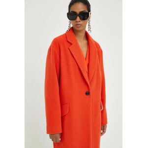 Kabát s prímesou vlny BOSS oranžová farba, prechodný, oversize