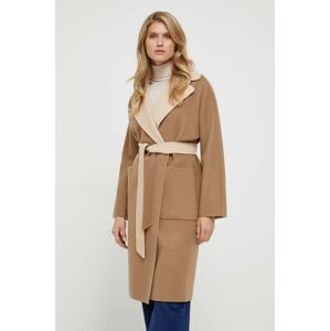 Obojstranný vlnený kabát Weekend Max Mara hnedá farba, prechodný, oversize