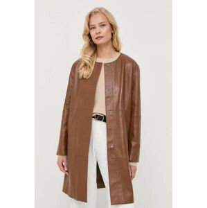 Kožený kabát Weekend Max Mara dámsky, hnedá farba, prechodný, oversize