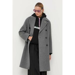 Vlnený kabát Karl Lagerfeld šedá farba, prechodný