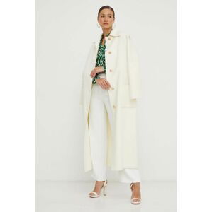 Vlnený kabát Elisabetta Franchi béžová farba, prechodný, oversize