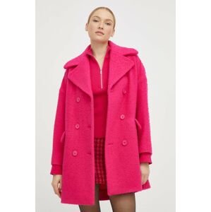 Vlnený kabát Red Valentino ružová farba, prechodný, dvojradový
