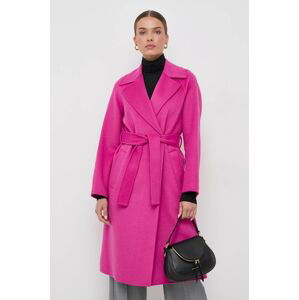 Vlnený kabát Liu Jo fialová farba, prechodný, dvojradový