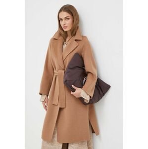 Vlnený kabát Liu Jo hnedá farba, prechodný, dvojradový