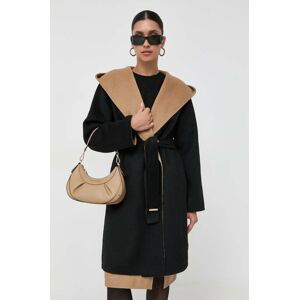 Vlnený kabát Liu Jo čierna farba, prechodný, bez zapínania