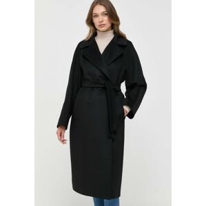 Vlnený kabát Weekend Max Mara čierna farba, prechodný, dvojradový