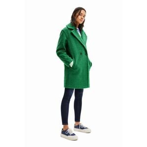 Kabát Desigual dámsky, zelená farba, prechodný, dvojradový
