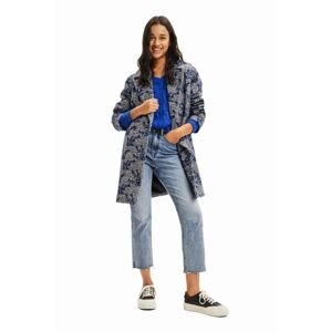 Kabát Desigual 23WWEWA9 WOMAN WOVEN OVERCOAT dámsky, tmavomodrá farba, prechodný, dvojradový