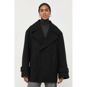 Vlnený kabát Victoria Beckham čierna farba, prechodný, dvojradový
