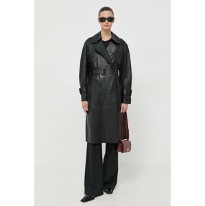 Kožený kabát Luisa Spagnoli dámsky, čierna farba, prechodný
