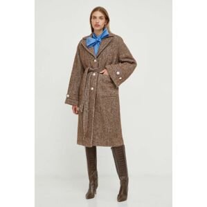 Kabát s prímesou vlny Custommade hnedá farba, prechodný, oversize