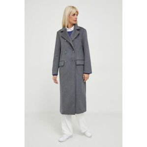 Vlnený kabát Pepe Jeans Madison šedá farba, prechodný, dvojradový