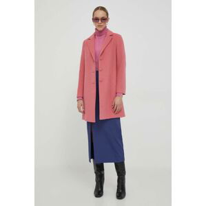 Vlnený kabát United Colors of Benetton ružová farba, prechodný