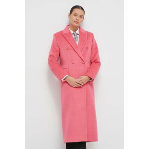 Kabát s prímesou vlny United Colors of Benetton ružová farba, prechodný, dvojradový