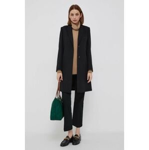 Vlnený kabát Sisley čierna farba, prechodný
