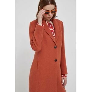 Vlnený kabát Sisley oranžová farba, prechodný