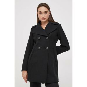 Kabát s prímesou vlny Sisley čierna farba, prechodný, dvojradový