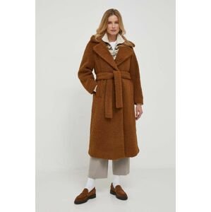 Kabát Sisley dámsky, hnedá farba, prechodný, oversize
