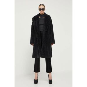 Kabát HUGO dámsky, čierna farba, prechodný, oversize