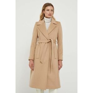 Vlnený kabát Lauren Ralph Lauren béžová farba, prechodný, bez zapínania