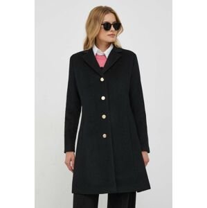 Vlnený kabát Lauren Ralph Lauren čierna farba, prechodný