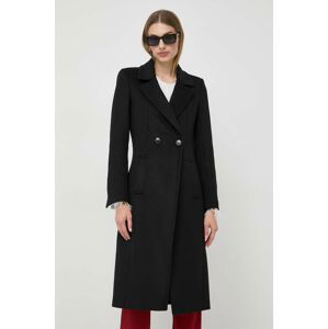 Vlnený kabát Patrizia Pepe čierna farba, prechodný, dvojradový