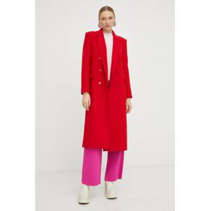 Vlnený kabát Patrizia Pepe červená farba, prechodný, dvojradový