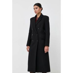Vlnený kabát Patrizia Pepe čierna farba, prechodný, dvojradový