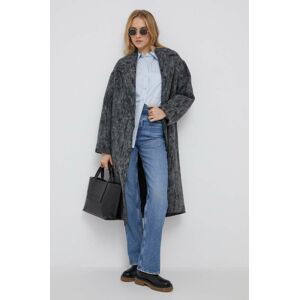 Kabát s prímesou vlny Calvin Klein šedá farba, prechodný, bez zapínania