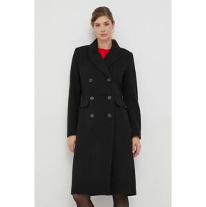 Vlnený kabát Dkny čierna farba, prechodný, dvojradový