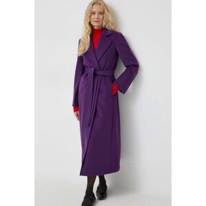 Vlnený kabát MAX&Co. fialová farba, prechodný, bez zapínania