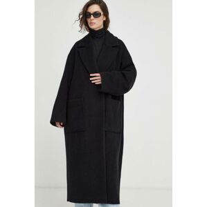 Vlnený kabát Won Hundred čierna farba, prechodný, oversize