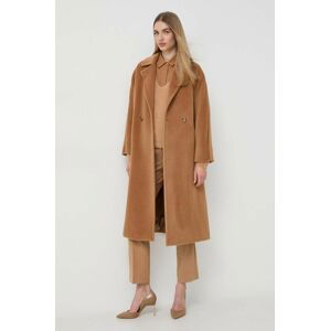 Vlnený kabát Marella hnedá farba, prechodný, dvojradový