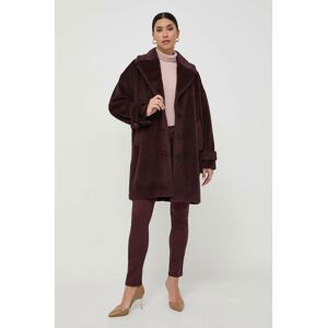 Vlnený kabát Marella bordová farba, prechodný, oversize