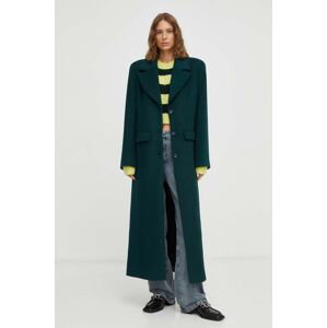 Vlnený kabát Gestuz zelená farba, prechodný
