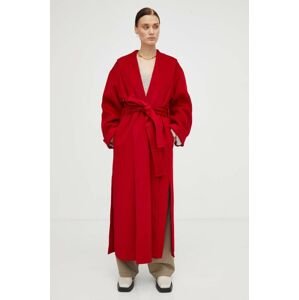 Vlnený kabát By Malene Birger červená farba, prechodný, bez zapínania