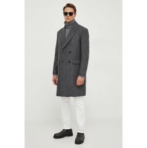 Kabát s prímesou vlny Sisley šedá farba, prechodný, dvojradový