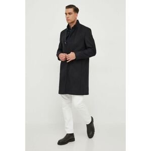 Vlnený kabát Calvin Klein tmavomodrá farba, prechodný