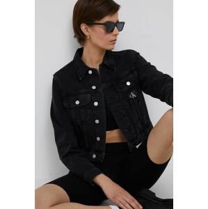 Rifľová bunda Calvin Klein Jeans dámska, čierna farba, prechodná