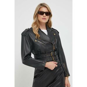 Kožená bunda Pinko dámska, čierna farba, prechodná